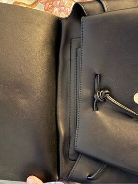 Black Vegan Leather Crossbody Bag Flat Backed with Snap Close